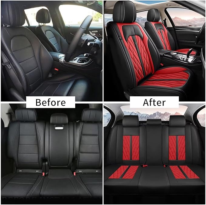 Seat Covers for Car Full Set Fit for Lexus ES 300H/350 2007-2026 Leather Seat Covers Breathable Waterproof Seat Protectors Automotive Seat Cushion with Airbag Compatible (5 Seats, Black&Red)