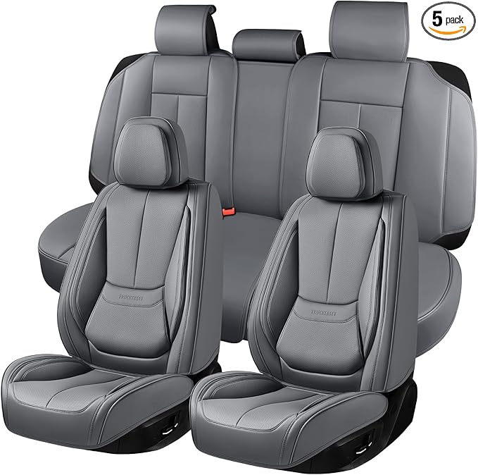 truckerset Car Seat Covers Full Set,Leather Waterproof Car Seat Cover,Airbag Compatible,Breathable Design,Suitable for Car,Truck,SUV 5 Pack (Grey)