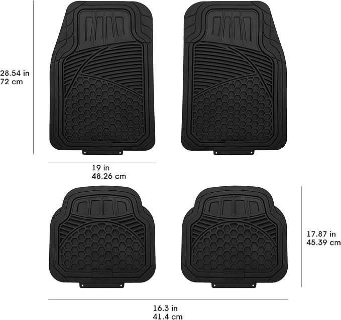 Amazon Basics Heavy Duty Thick PVC Car Floor Mats, Anti-Slip, Easy to Clean, Universal Trim-to-Fit All-Weather for Automotive SUV Sedans Trucks, 4-Piece, Solid Black
