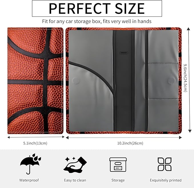 BAUCIWLD Premium Car Registration and Insurance Card Holder, Cute PU Leather Car Document Holder, Vehicle Glove Box Car Organizer with Magnetic Closure for Driver License, Cards Basketball Texture