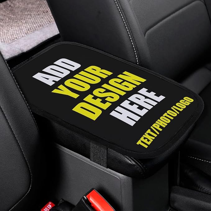 Custom Auto Center Console Pad Car Armrest Seat Box Cover Design Your Own Photo Text Logo Universal Fit Car Decor Handrail Box Arm Rest Cushion Lid, 7.9"x11.8", Black
