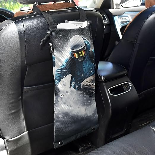 ALAZA Hanging Car Trash Bags Garbage Bag Trash Can for Back Seat Small Snowboarding 1 Washable Storage Bag Retractable 2 Pack