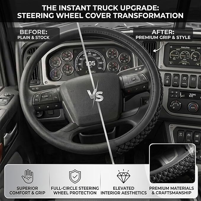 15" 16" 17" 18" 19" 20 Inch Ice Silk Ventilation Multi-Style Comfy Grip Steering Wheel Cover for Truck, Bus, Big Rig Trucker,SUV， Anti-Slip Design 15-20 Inch (Black, 18 inch)