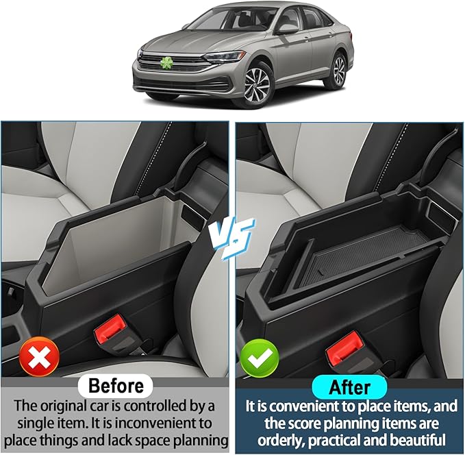 Ruiya 2026 Jetta Center Console Organizer for VW Jetta 2026 Accessories ABS Material Armrest Glove Tray Compatible with 2020-2026 VW Volkswagen Jetta