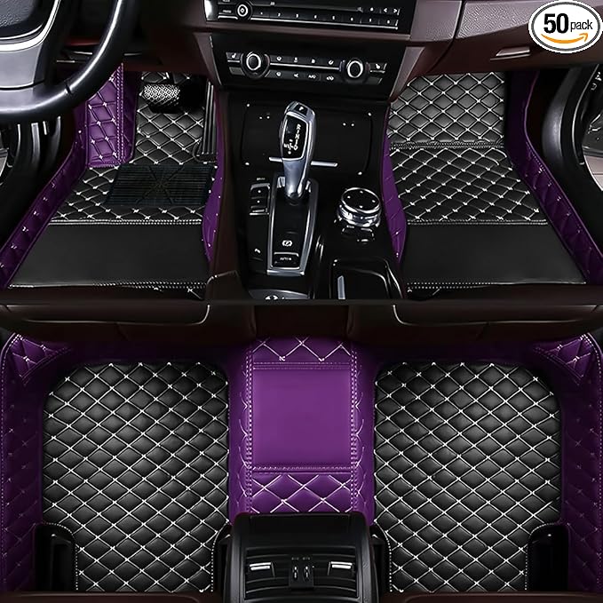 Custom Personalized Floor Mats for Cars，Luxury Full Coverage All Car Floor Mats，Anti-Slip Leather Car Mat Set ，Custom Floor Mats for 99% of Cars, Trucks & SUVs. (Purple and Black)