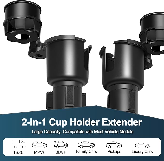 JPart Car Cup Holder Expander, Cup Holder Expander, Cupholder Expander with Adjustable Extension Base and 360° Rotation Design, Fits Mugs, Cups, Large Water Bottles in 2.9"-3.8" (10-46oz), Black