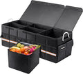 Heavy-Duty Extra Large 100L Premium Foldable Car Trunk Organizer with Lid + 26L Cooler Bag, Waterproof Robust Durable 1680D Oxford & Multi-Compartment Collapsible for SUV, Truck, Van, Sedan (Black)