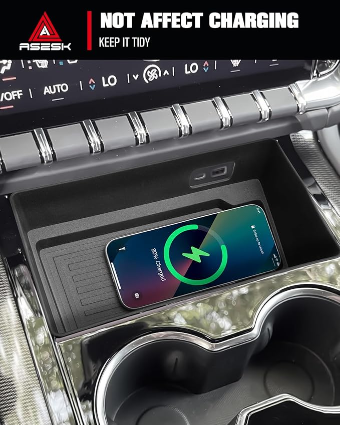 For 2025~2026 GMC Yukon (Elevation/AT4) - Only Compatible with Console Without Cover 2Pcs Center Console Organizer Tray ABS Materials& TPE Wirless Mats Storage Box