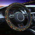 Vintage Woodland Fern Moth Dragonfly Mushroom Amanita Nature Universal Steering Wheel Cover for Men Women, Soft Anti Slip Stretch Neoprene Steering Wheel Covers Car Protector Accessories 15 Inch-Black