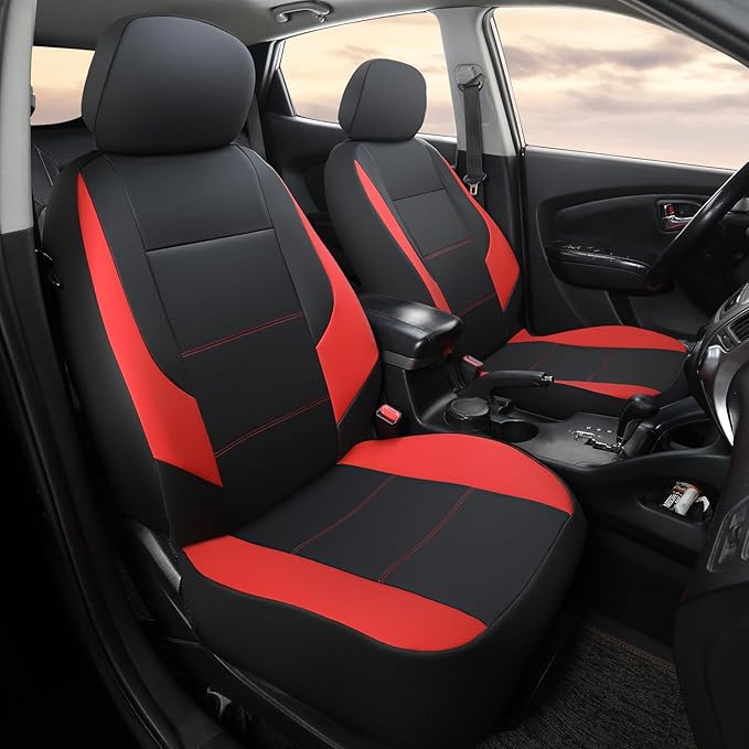 GIANT PANDA Front Car Seat Cover for Hyundai, Leather Bucket Seat Covers Custom Fit Hyundai Sonata Elantra Santa Fe Tucson Accent Kona Palisade Genesis Venue Ioniq (Red+Black) 2-Pack