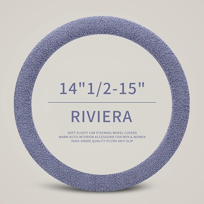 Furry Winter Car Steering Wheel Cover for Women, Soft Fleece Short Plush Warm Universal Auto Accessories for Vehicle, Sedan, Fuzzy, Anti Slip, Blue, Standard Size, 14.75-15.15in