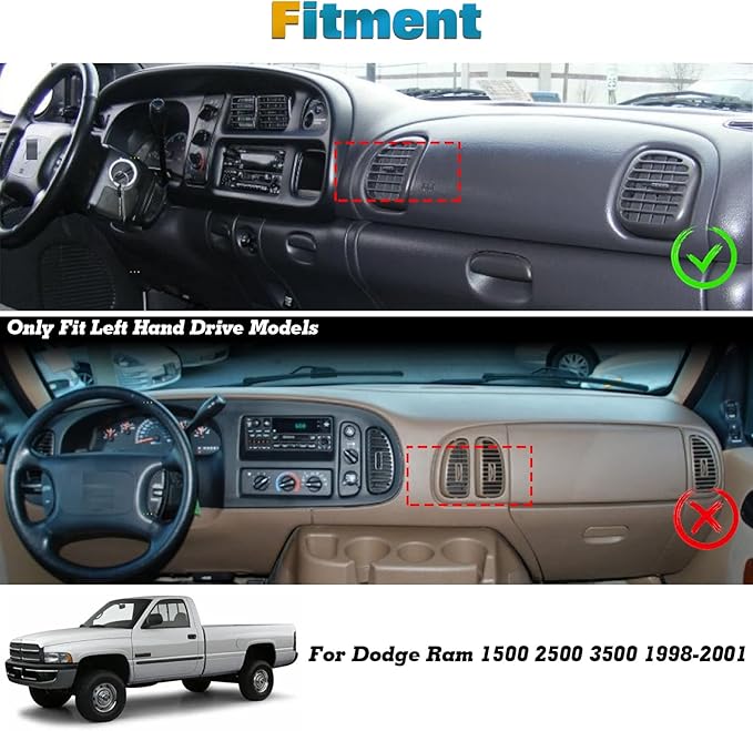 x xotic tech Center Console Dashboard Mat Pre-Cut Non-Slip Sunshield Sun Glare Protector Dash Carpet Pad Black Cover Compatible with Dodge Ram 1500 2500 3500 1998-2001