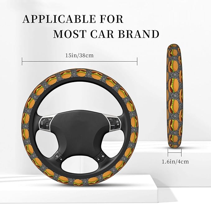 Elastic Steering Wheel Cover, Cheeseburger Universal 15 Inch Non-Slip Breathable Steering Wheel Protector, Car Accessories Fit Auto, Suvs, Truck, Sedans