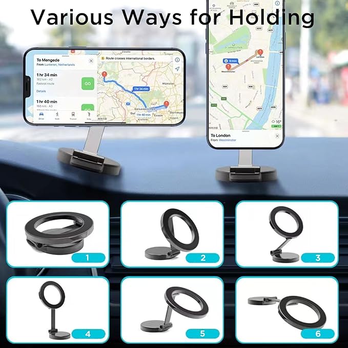 for MagSafe Car Mount, Compatible with MagSafe Car Holder, Foldable Dashboard Magnetic Phone Holder Mount for iPhone 15/14/13/12 Series (Silver)