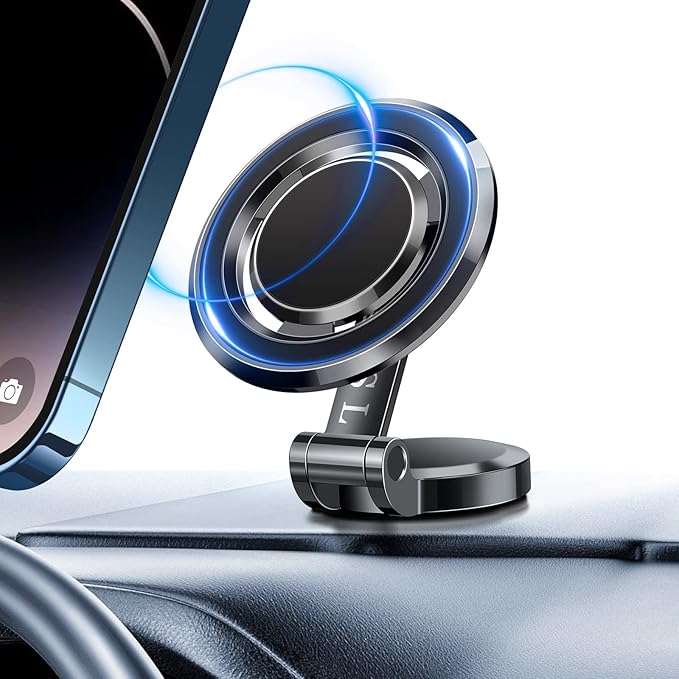for Foldable Magsafe car Mount - 360° Base Rotating Car Dashboard Magnetic Cell Phone Holder, Powerful Magnet Car Phone Holder, Compatible with All Smartphones-MagSafe Car Accessories