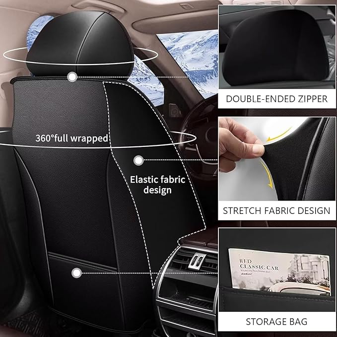 YORKNEIC Fit for Hyundai Azera Seat Covers 2006-2017: Leather Waterproof Car Seat Covers Anti-Slip Protector 2 Front Seat Set (2 Seats, Black)