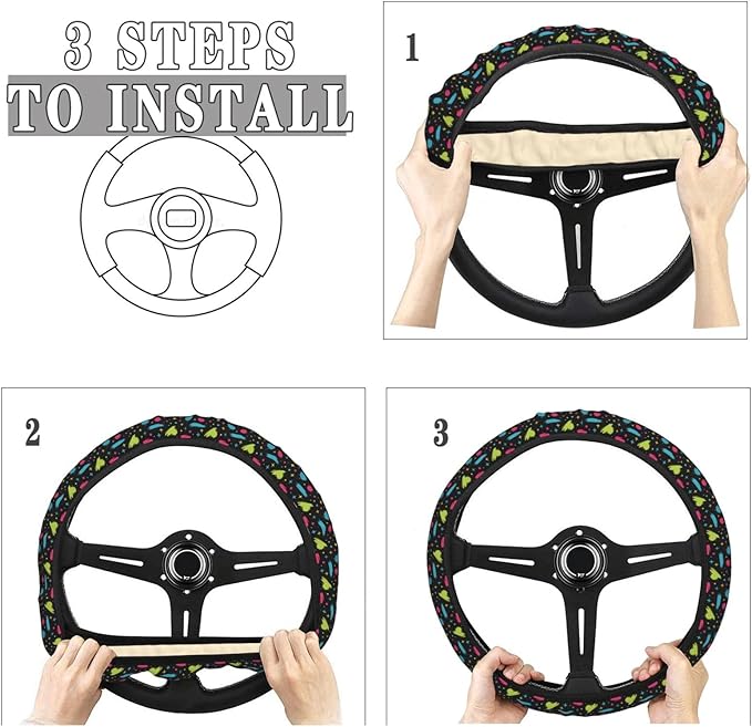 FeHuew Cute Splatters Colorful Steering Wheel Cover for Women, Girls 15 inch Universal Auto Car Anti Slip Wrap Steering Wheel Covers Fit for Vehicles, Truck, SUV
