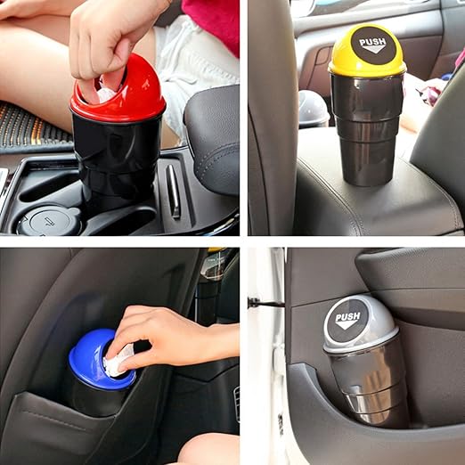 Cup Holder Trash can for car with Lid, Mini Garbage Cans for Back seat Leakproof Vehicle Automotive Cup Holder Car trashcan, Small Trash Bin for Automotive Office Home Kitchen (Blue001)