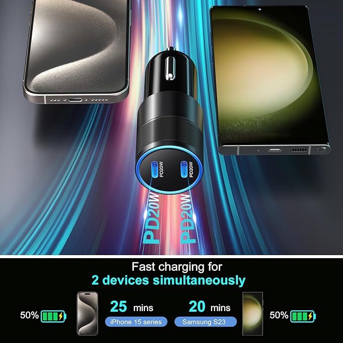 Car Charger Adapter 10 Pack, 65W Multi Port USB C & USB A Car Charger+40W Dual Port USB C Car Charger Cigarette Lighter USB Charger Plug for iPhone 16 15 14 13 12 11 Pad Pro