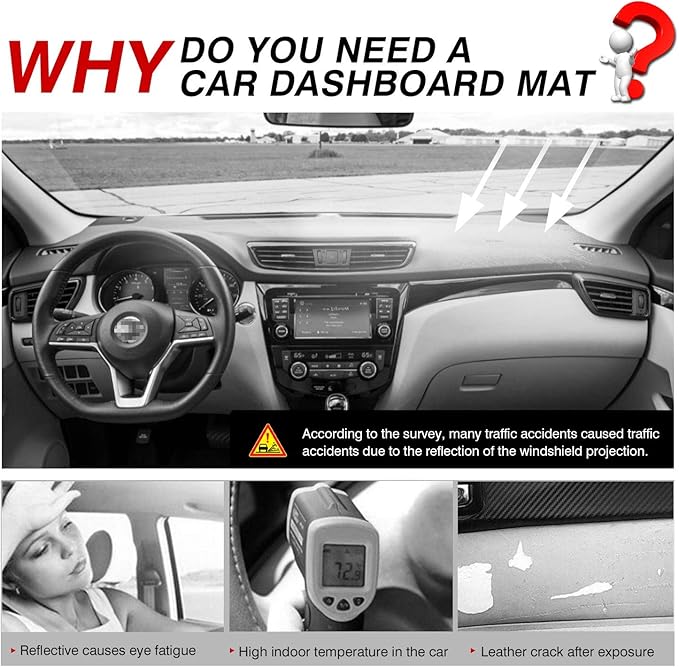 CARTIST Dashboard Cover Mat for 2014-2018 2019 2020 Nissan Rogue Accessories Dash Cover Suede Dash Mat Sunshade Glare UV Rays Protector