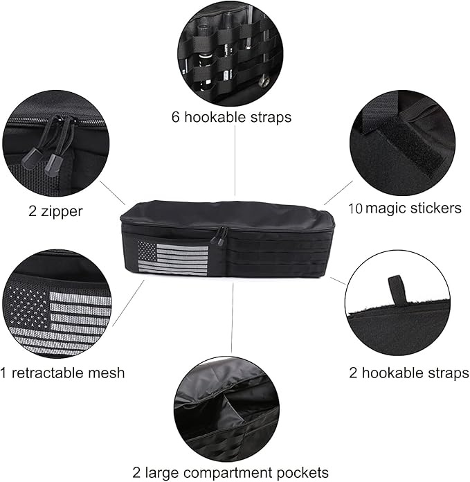 Aunginsy 2PCS Trunk Organizer Compatible with Toyota FJ Cruiser 2007-2021+, Car Left & Right Side Trunk Storage Bags Backseat Hanging Storage Multi-Compartment Accessories, With USA Flag Pattern
