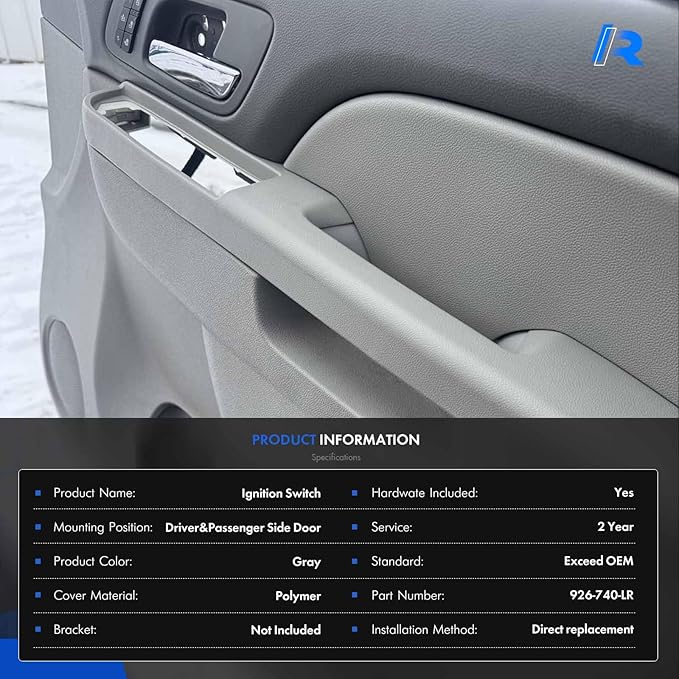 926-740 Front Driver & Passenger Side Armrest Repair Fit for Chevrolet Chevy Silverado Suburban Tahoe Avalanche For GMC Sierra Yukon 2010-2014 Door Panel with Release Handle Above Armrest - Gray