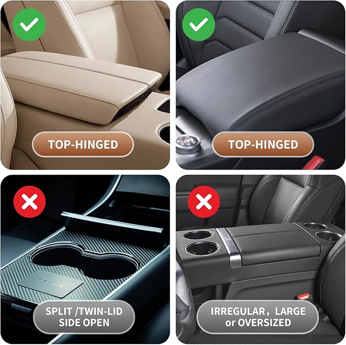 5-in-1 Car Armrest Cushion, Multifunctional PVC Leather Center Console Armrest Pillow Elbow, Universal Arm Box Pad Cover with Cup Holder, Phone Slot, Tissue Box Slot & 2 Storage Bags, Black