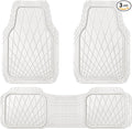 CAR PASS Heavy Duty Rubber Car Floor Mats, Deep Dish All Weather Car Mats Full Set, 3 Piece Waterproof Premium Anti-Slip Floor Mats Rugs Universal Trim to Fit for 95% Sedan SUV Van Truck, White