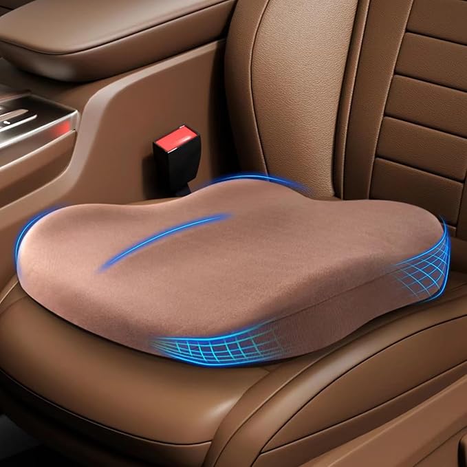 Wedge Car Seat Cushions for Driving, Adult Booster Seat Cushion for Car Truck Driver, Memory Foam Butt Cushion for Office Chair Wheelchair Home, Cloth Brown