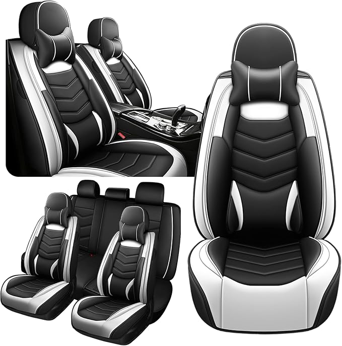 Car Seat Covers Fit for Chevy Trax 2015-2025, Side Airbag Compatibility, 3D Lumbar Support and Seamless Fit, Easy to Clean Sports Seat CoverFull Set with Pillow, Black White
