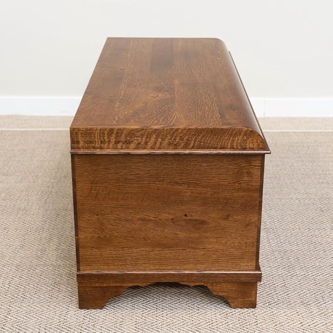 Rustic Red Door Co. Cedar Hope Chest with Waterfall Top, Amish Made Wooden Storage Trunk Box for Bedroom, Blanket, Clothes, Anti-Slam Hinges and Lock, 46", Rustic Quartersawn Oak Wood, Asbury Stain
