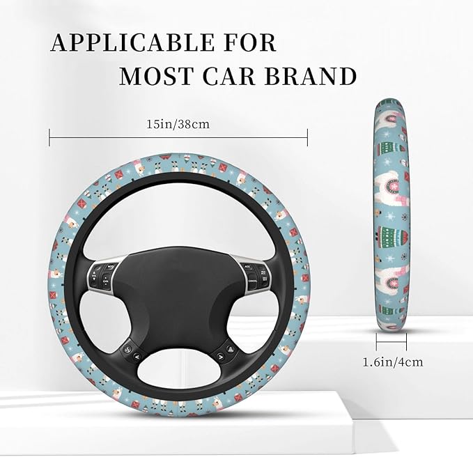 Sassy Llamas Neoprene Steering Wheel Covers Women Men Car Accessories, Universal 15 Inch Fit Auto, Suvs, Truck