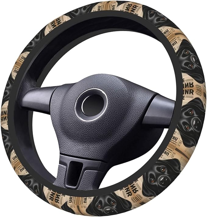 Black Labrador Art Dog Universal Fit Steering Wheel Cover for Car, Truck, and SUV, Durable Steering Wheel Protection