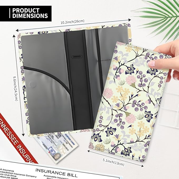 ADUQLZUX Leather Car Registration and Insurance Card Holder, Cute Car Accessories Vehicle Glove Box Car Organizer for Documents, Cards, License Luxury Boho Leaf