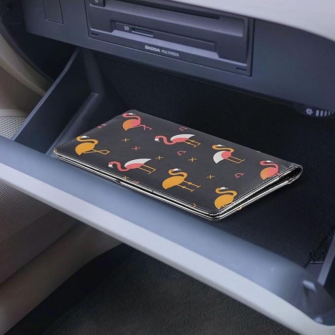 Flamingo Simple Pattern Car Registration and Insurance Card Holder Vehicle Glove Box Car Organizer Driver License Documents Holder Waller Case Organizers