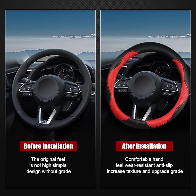 Steering Wheel Cover, Anti Slip Breathable Comfort PU Imitation Leather Cute Car Accessories for Women Girl, Universal Protector in All Season 15 inch Fit Most Car(Red)
