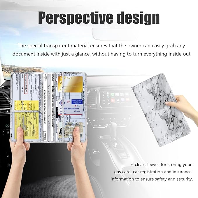 Kewucn Car Registration and Insurance Holder, Leather Auto Glove Box Organizer with Magnetic Shut, Vehicle Compartment Accessories Case for Cards, Driver License & Essential Documents