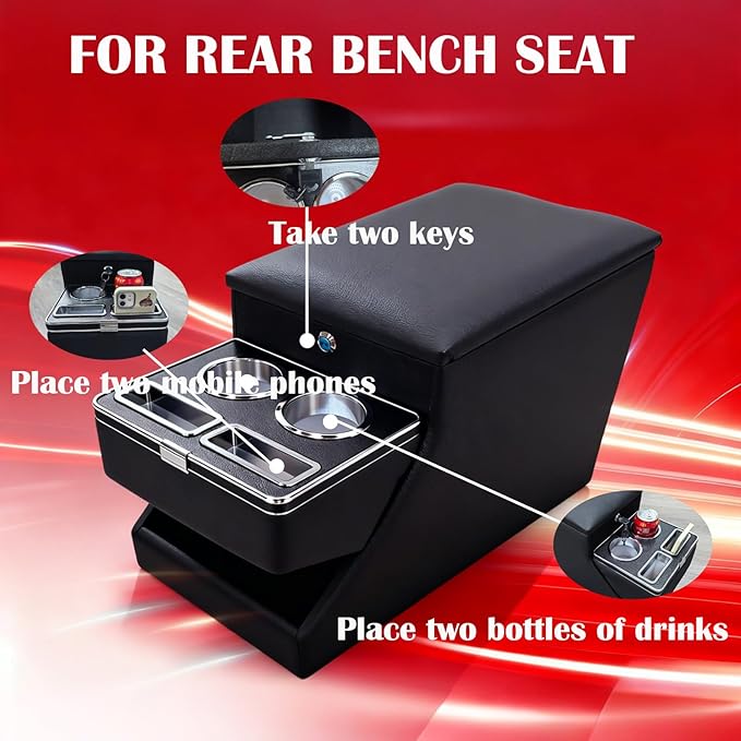 YURSENJIE Truck Center Console Organizer Between Seat for Minivans, SUVs, Middle Van Bench Organizer for Floor Console Organizer Storage Box with Locking Design