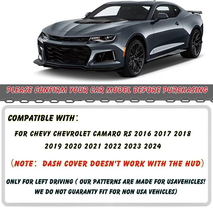 Non-Slip Dash Cover Dashboard Cover Mat Custom Fit Center Console Cover Sunshield Protector Pad Compatible with Chevy Chevrolet Camaro RS 2016 2017 2018-2024 Accessories Pad (Black Trim)