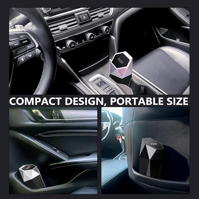Ginsco Car Trash Can Cup Holder, Mini Car Trash Can with Lid, Car Accessories for Interior, Leakproof Small Trash Cup for Car, Home, Office, Bedroom with Additional 2 Hooks and 90pcs Trash Bags Black