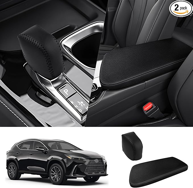 Autorder 2PCS Center Console Cover for 2022 2023 2024 2025 NX 250/NX 350/NX 350h/NX 450h+ Accessories Gear Shift Knob Cover Anti-Scratch Leather Armrest Cover&Shift Knob Cover
