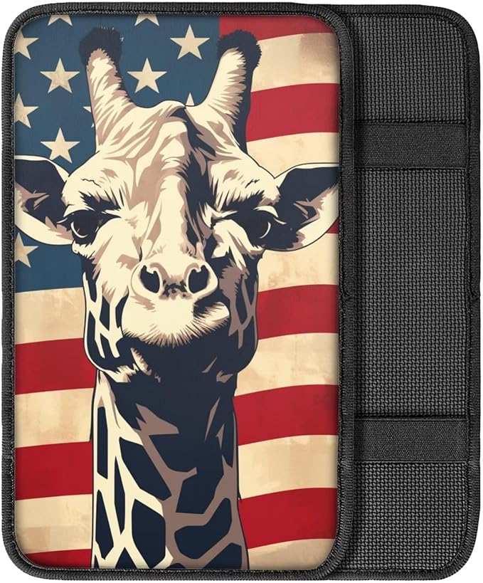 Car Center Console Pad, Universal Waterproof Car Armrest Seat Box Cover, Car Interior Accessories for Most Vehicle SUV Truck Vintage American Flag Griaffe Car Armrest Pad