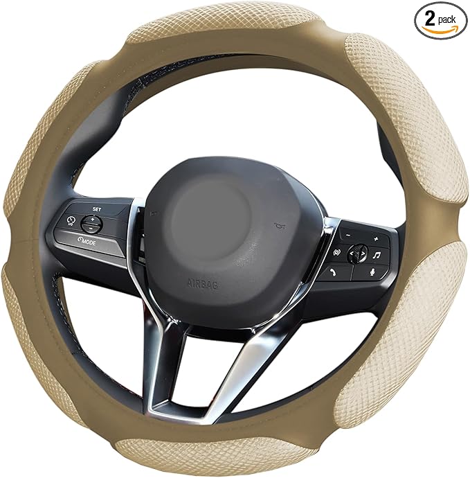 Car Steering Wheel Cover, Breathable Sporty Auto Wheels Wrap, 15 Inch Suede Steering Wheel Protector with Comfortable Grip, Steering Wheel Cover Hand Pad Cushion Slip-on for Cars (Beige)