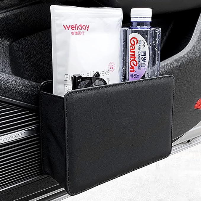 Accmor Car Trash Can, Leather Vehicle Trash Bin Car Dustbin Garbage Organizer Holder with 30 Pcs Trash Bags, Foldable Hanging Mini Cars Storage Bag Container for Auto, SUV (Black)