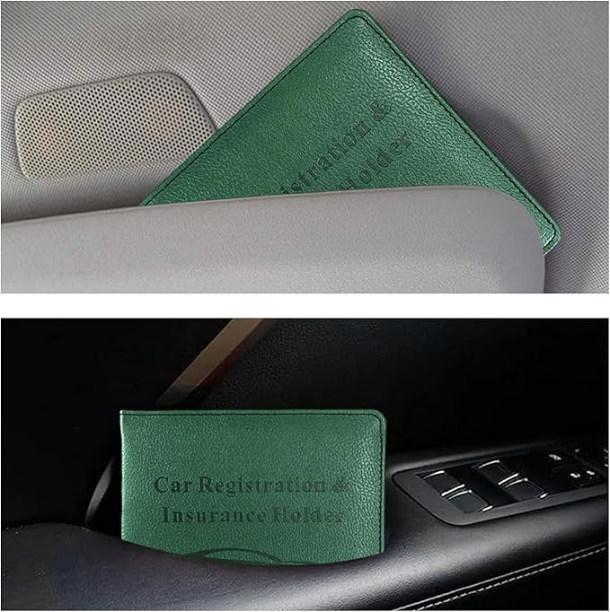 Car Registration and Insurance Holder, Waterproof Auto Glove Box Document Organizer with Magnetic Closure, Leather Car Document Wallet Case for ID Cards Driver License Paperwork (Dark Green)