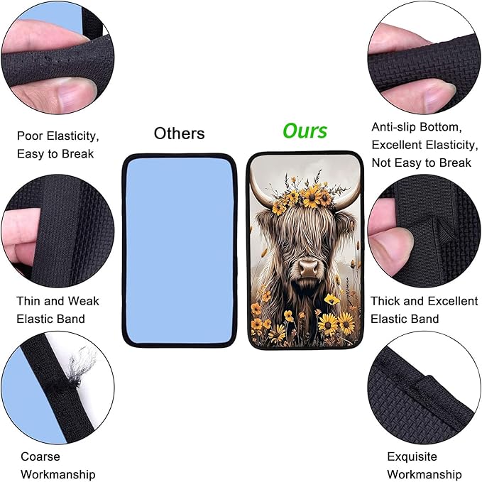 JANENFNA Car Armrest Cover Pads Universal Fashion Cute Auto Center Console Armrest Cover Pad with 2PCS Car Coasters Soft Waterproof Car Armrest Seat Protector for Women,Cow Flower Crown