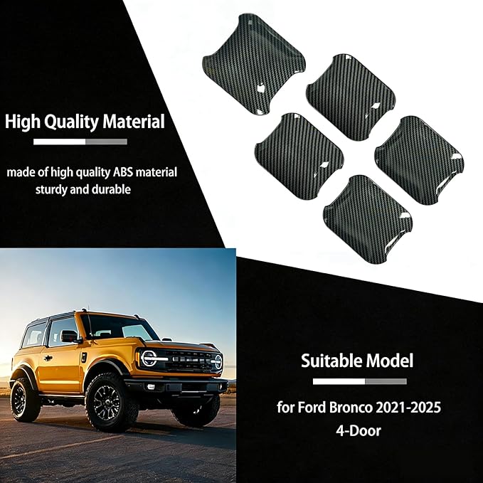 LIUQING Car Door Bowl Scratch Protector for Ford Bronco 2021-2025 4 Doors, Exterior Door Handle Bowl Cover Trim for Ford Bronco Accessories (Carbon Fiber)