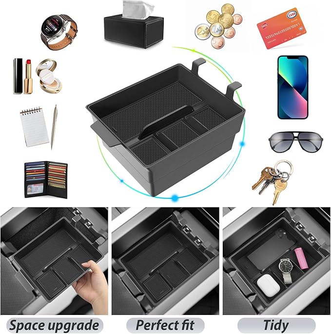 SKTU 2-Pack for 2022-2024 Rivian R1T/ R1S Center Console Organizer for 2022-2024 Rivian R1T/ R1S Console Tray 2024 R1S Armrest Tray 2023 2024 R1T R1S Accessories with Sunglasses Holder Double Layers