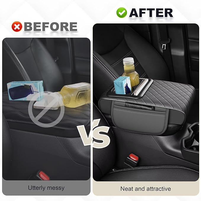 Center Console Cover Fit for Avalon Faux Leather Car Armrest Cushion with Storage Bags, Cup Holder ＆ Phone Storage Multifunctional Middle Console Cover(Grey)