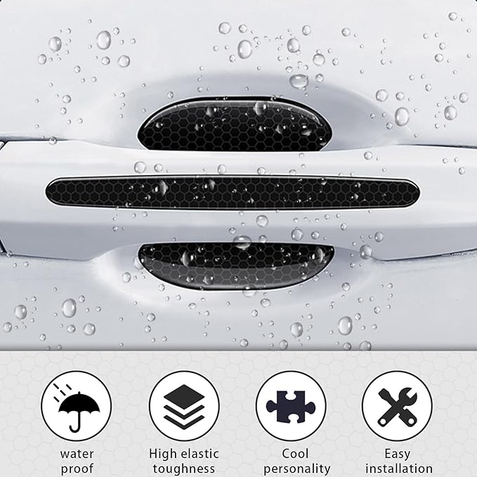 8Pcs Car Door Handle Bowl Sticker, Reflective Car Door Handle Paint Scratch Protector, Self-Adhesive Scratch Collision Protection Guard, Auto Exterior Decor Universal for SUV Truck RV (Black)
